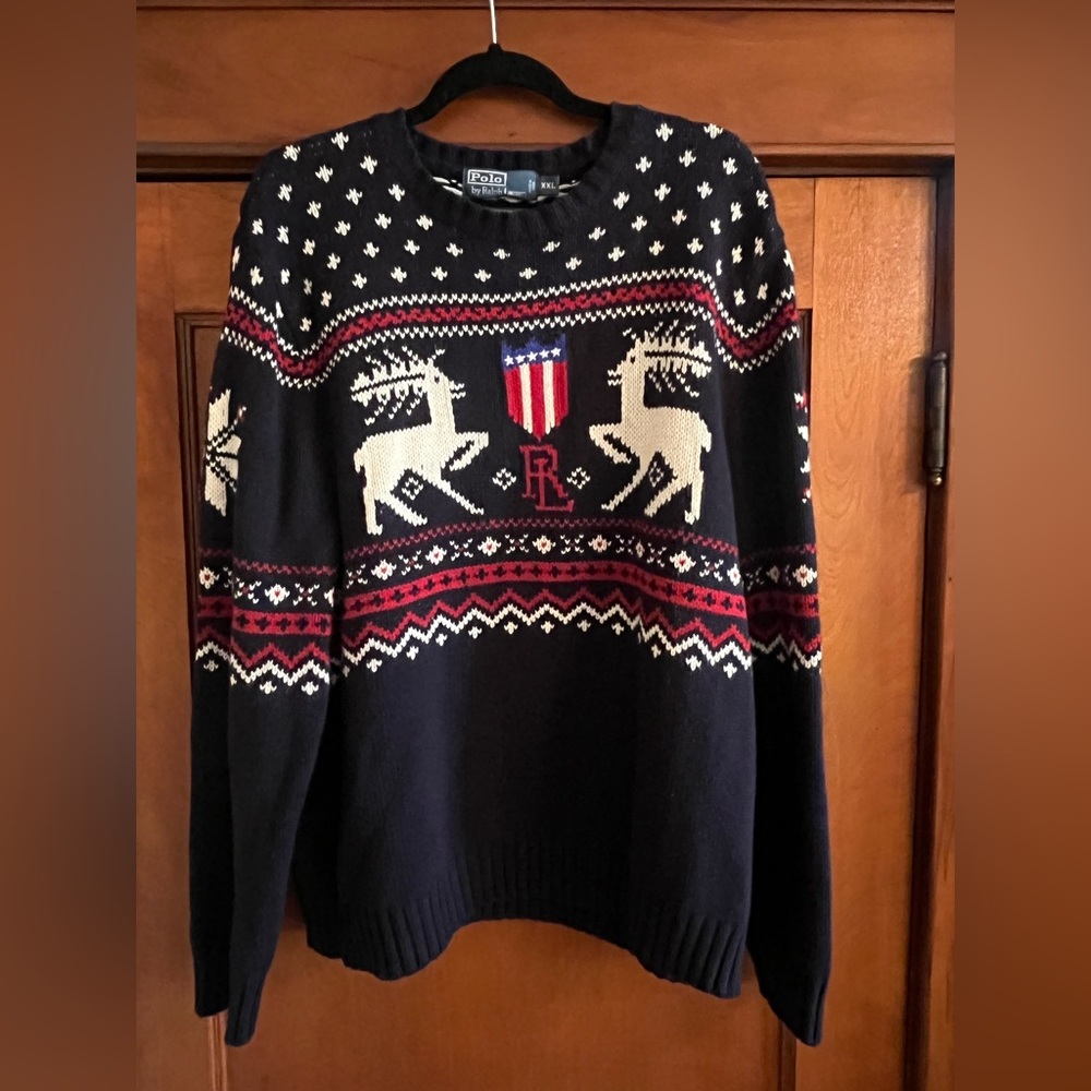 Ralph Lauren Winter Olympic Sweater American USA Flag Cashmere Size XXL 2XL.